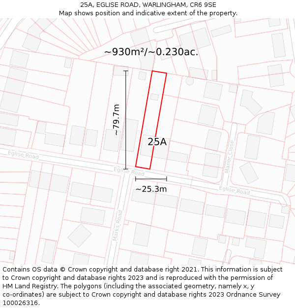 25A, EGLISE ROAD, WARLINGHAM, CR6 9SE: Plot and title map