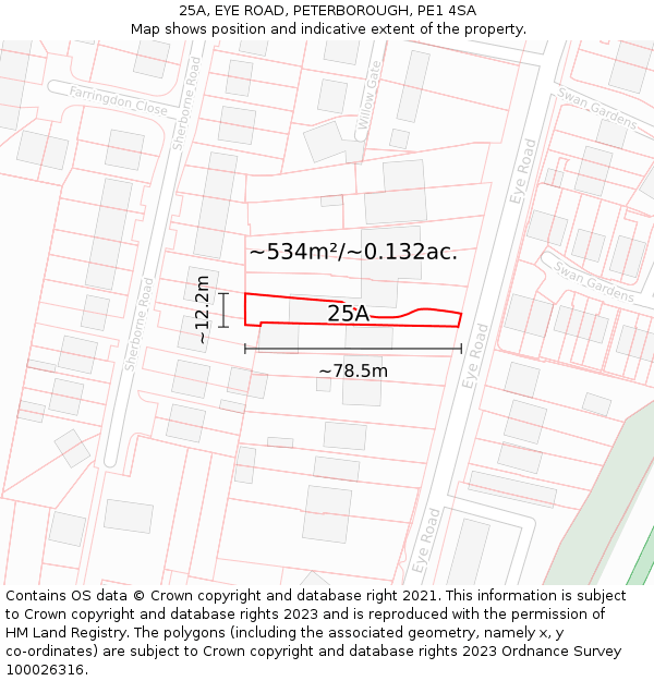 25A, EYE ROAD, PETERBOROUGH, PE1 4SA: Plot and title map