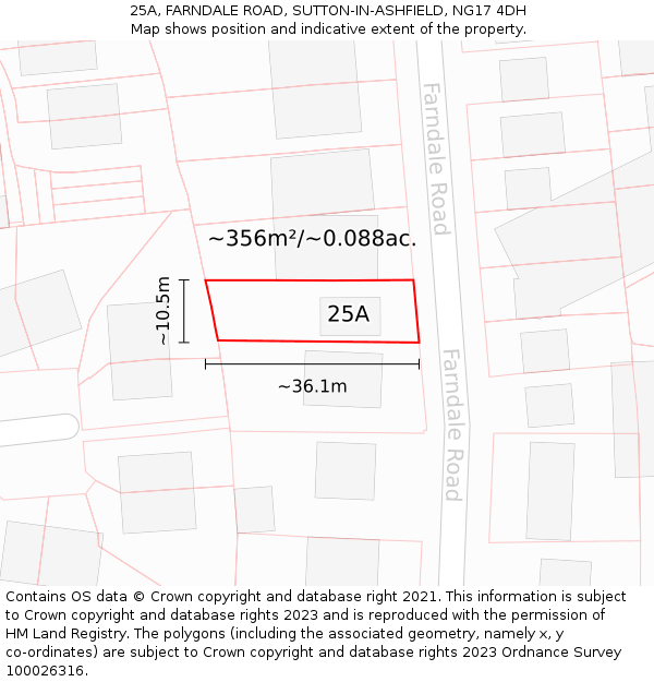 25A, FARNDALE ROAD, SUTTON-IN-ASHFIELD, NG17 4DH: Plot and title map