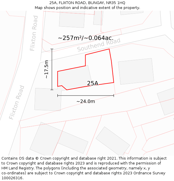 25A, FLIXTON ROAD, BUNGAY, NR35 1HQ: Plot and title map