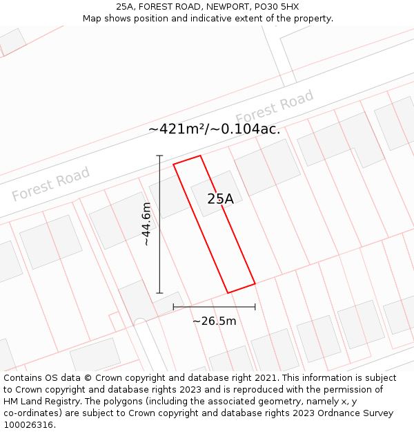 25A, FOREST ROAD, NEWPORT, PO30 5HX: Plot and title map