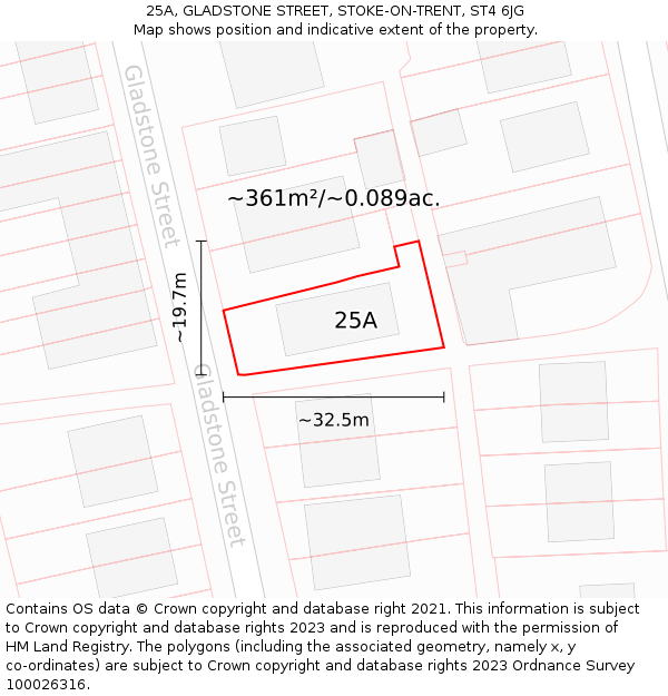 25A, GLADSTONE STREET, STOKE-ON-TRENT, ST4 6JG: Plot and title map