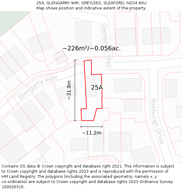 25A, GLENGARRY WAY, GREYLEES, SLEAFORD, NG34 8XU: Plot and title map