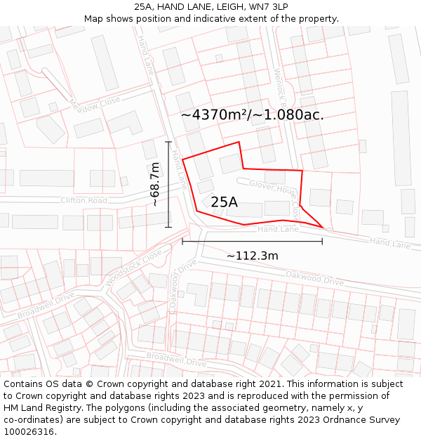 25A, HAND LANE, LEIGH, WN7 3LP: Plot and title map