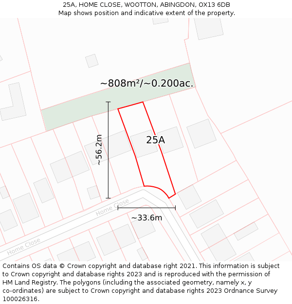 25A, HOME CLOSE, WOOTTON, ABINGDON, OX13 6DB: Plot and title map