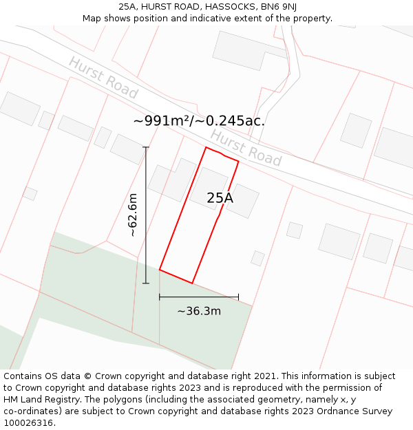 25A, HURST ROAD, HASSOCKS, BN6 9NJ: Plot and title map