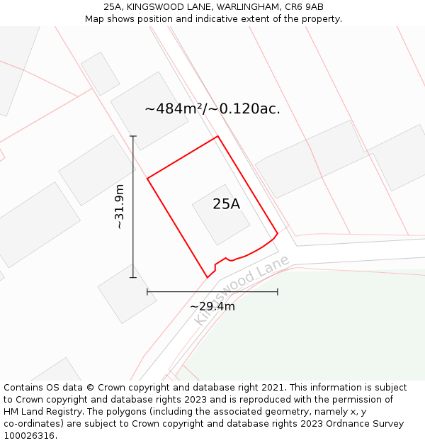 25A, KINGSWOOD LANE, WARLINGHAM, CR6 9AB: Plot and title map