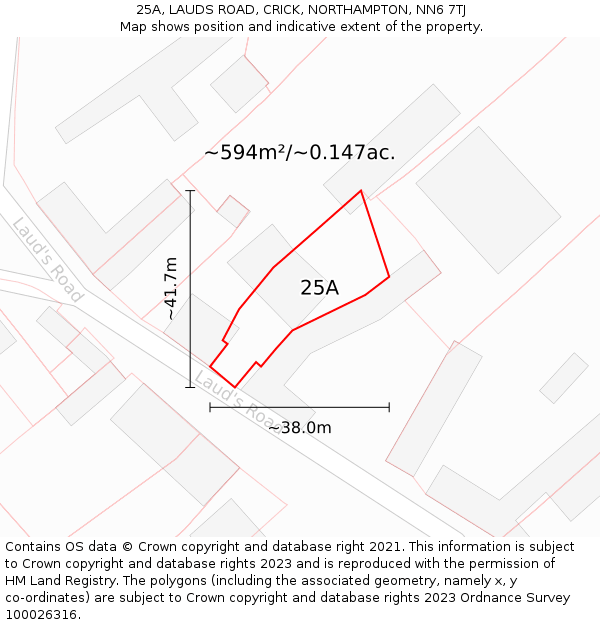 25A, LAUDS ROAD, CRICK, NORTHAMPTON, NN6 7TJ: Plot and title map