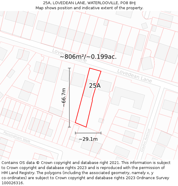 25A, LOVEDEAN LANE, WATERLOOVILLE, PO8 8HJ: Plot and title map