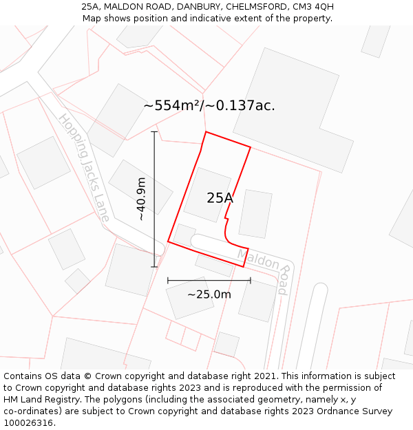 25A, MALDON ROAD, DANBURY, CHELMSFORD, CM3 4QH: Plot and title map