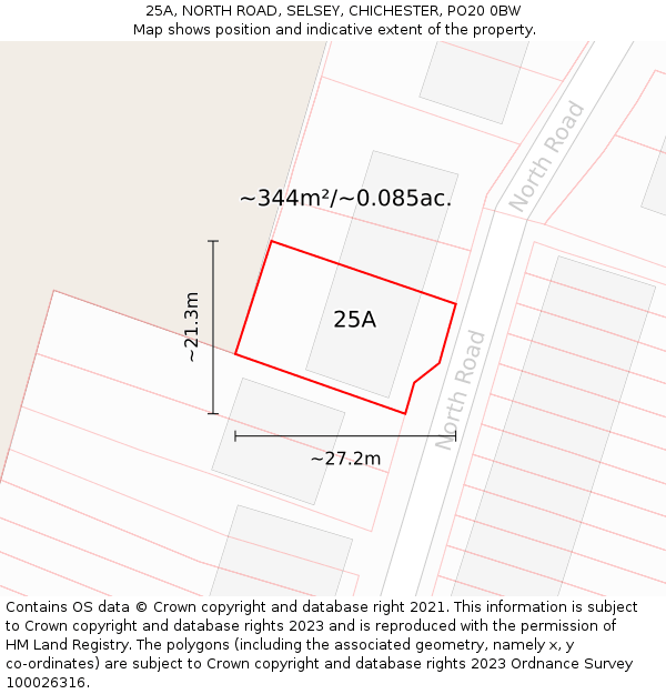 25A, NORTH ROAD, SELSEY, CHICHESTER, PO20 0BW: Plot and title map