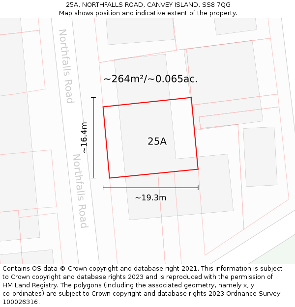 25A, NORTHFALLS ROAD, CANVEY ISLAND, SS8 7QG: Plot and title map