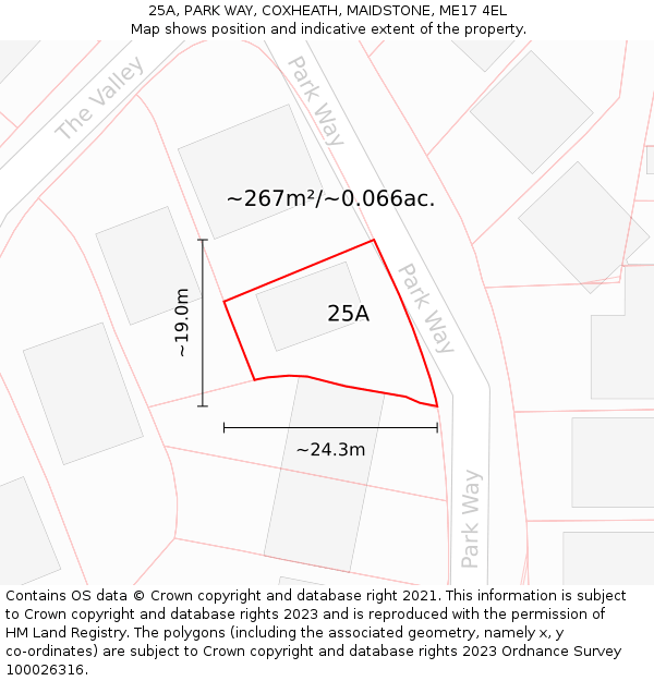 25A, PARK WAY, COXHEATH, MAIDSTONE, ME17 4EL: Plot and title map