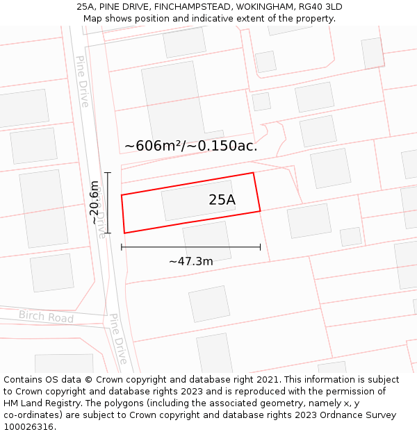 25A, PINE DRIVE, FINCHAMPSTEAD, WOKINGHAM, RG40 3LD: Plot and title map