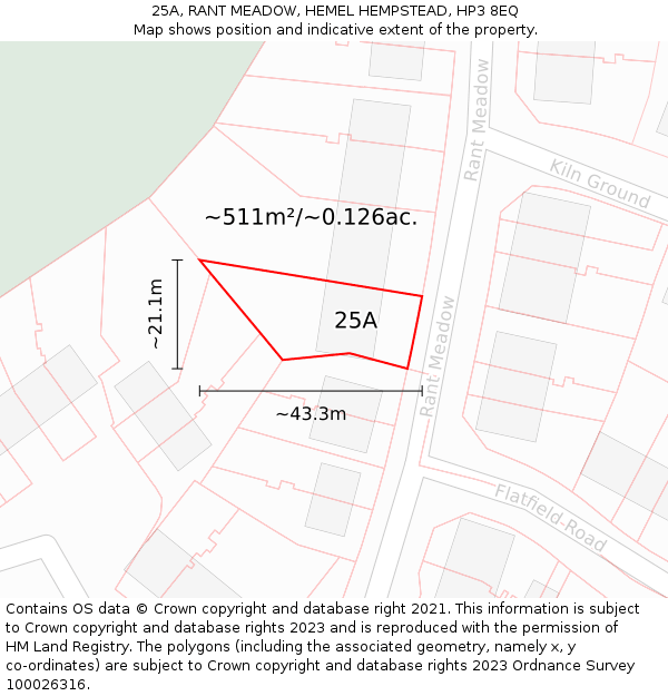 25A, RANT MEADOW, HEMEL HEMPSTEAD, HP3 8EQ: Plot and title map