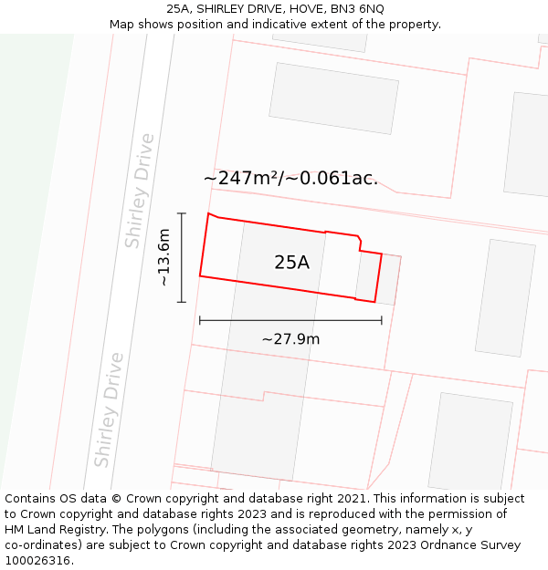 25A, SHIRLEY DRIVE, HOVE, BN3 6NQ: Plot and title map