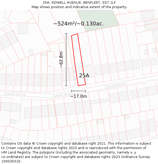 25A, SIDWELL AVENUE, BENFLEET, SS7 1LF: Plot and title map