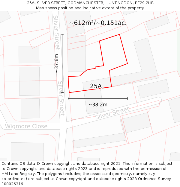 25A, SILVER STREET, GODMANCHESTER, HUNTINGDON, PE29 2HR: Plot and title map