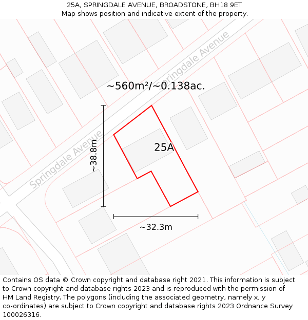 25A, SPRINGDALE AVENUE, BROADSTONE, BH18 9ET: Plot and title map