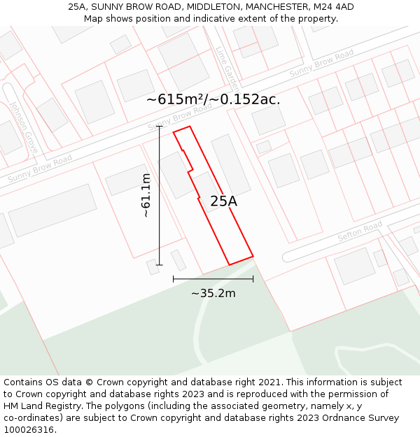 25A, SUNNY BROW ROAD, MIDDLETON, MANCHESTER, M24 4AD: Plot and title map