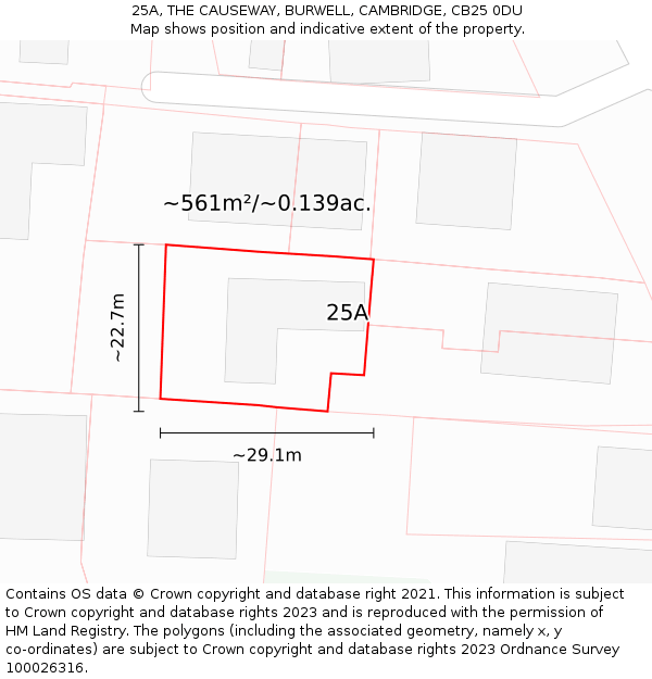 25A, THE CAUSEWAY, BURWELL, CAMBRIDGE, CB25 0DU: Plot and title map