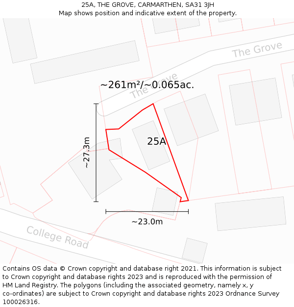 25A, THE GROVE, CARMARTHEN, SA31 3JH: Plot and title map