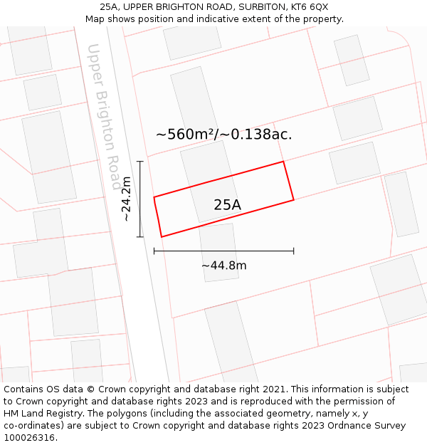 25A, UPPER BRIGHTON ROAD, SURBITON, KT6 6QX: Plot and title map