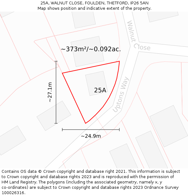 25A, WALNUT CLOSE, FOULDEN, THETFORD, IP26 5AN: Plot and title map