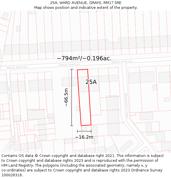 25A, WARD AVENUE, GRAYS, RM17 5RE: Plot and title map