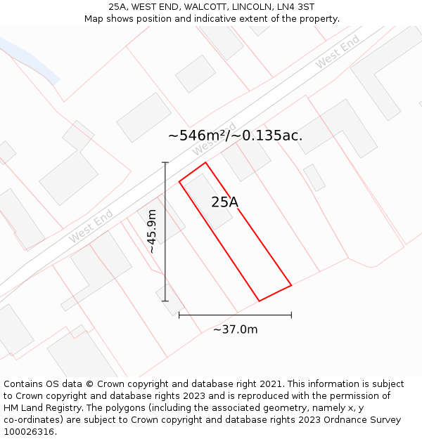 25A, WEST END, WALCOTT, LINCOLN, LN4 3ST: Plot and title map