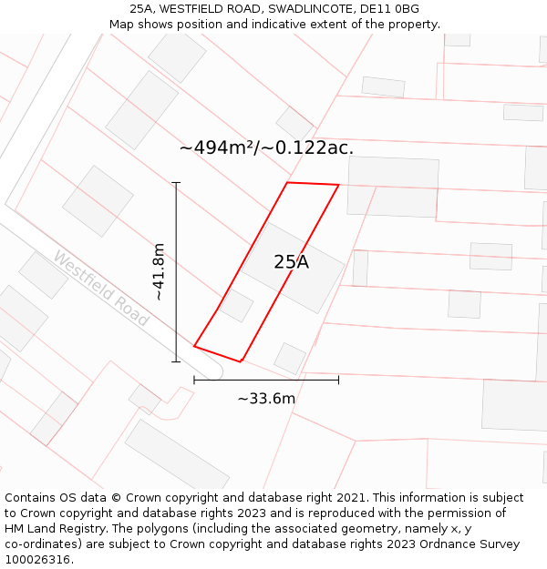 25A, WESTFIELD ROAD, SWADLINCOTE, DE11 0BG: Plot and title map