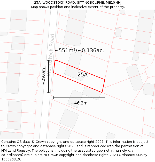 25A, WOODSTOCK ROAD, SITTINGBOURNE, ME10 4HJ: Plot and title map