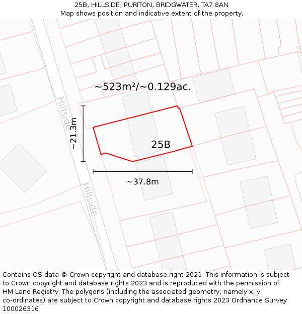 25B, HILLSIDE, PURITON, BRIDGWATER, TA7 8AN: Plot and title map