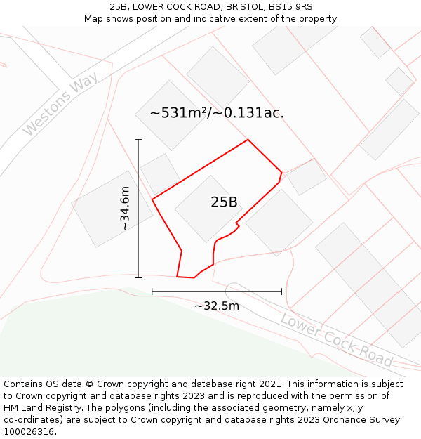 25B, LOWER COCK ROAD, BRISTOL, BS15 9RS: Plot and title map