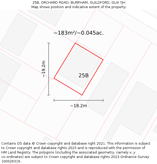 25B, ORCHARD ROAD, BURPHAM, GUILDFORD, GU4 7JH: Plot and title map