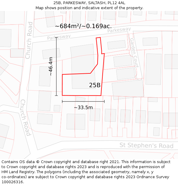 25B, PARKESWAY, SALTASH, PL12 4AL: Plot and title map