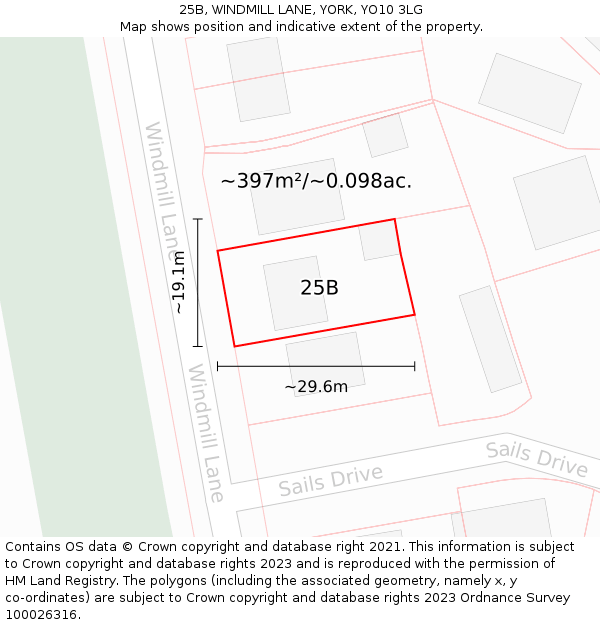 25B, WINDMILL LANE, YORK, YO10 3LG: Plot and title map