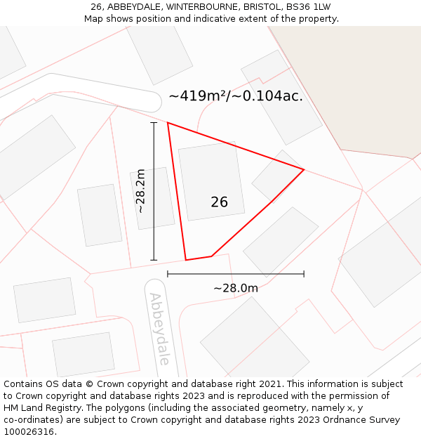 26, ABBEYDALE, WINTERBOURNE, BRISTOL, BS36 1LW: Plot and title map