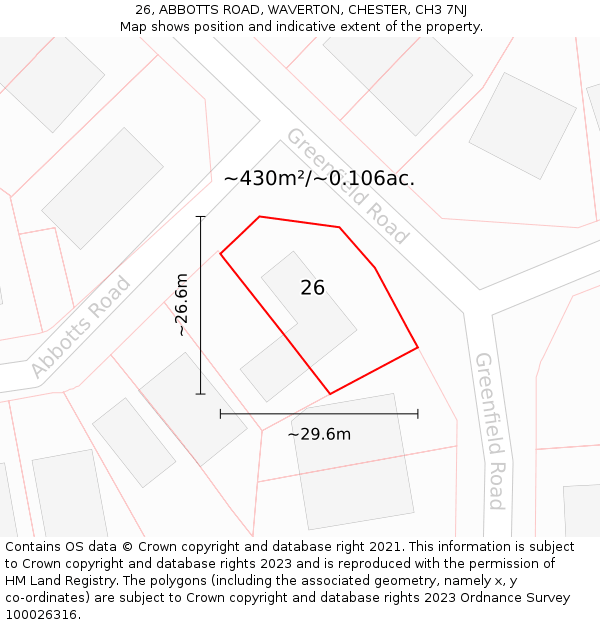 26, ABBOTTS ROAD, WAVERTON, CHESTER, CH3 7NJ: Plot and title map