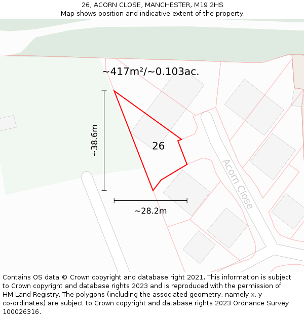 26, ACORN CLOSE, MANCHESTER, M19 2HS: Plot and title map