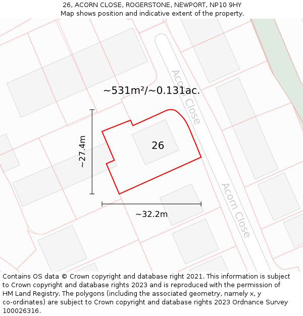 26, ACORN CLOSE, ROGERSTONE, NEWPORT, NP10 9HY: Plot and title map