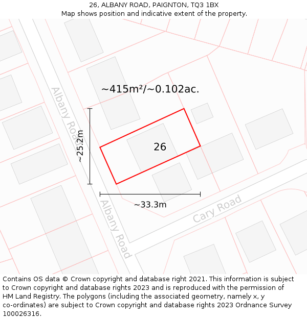 26, ALBANY ROAD, PAIGNTON, TQ3 1BX: Plot and title map