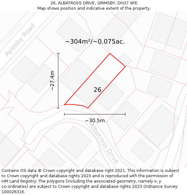 26, ALBATROSS DRIVE, GRIMSBY, DN37 9PE: Plot and title map