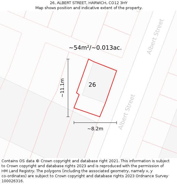 26, ALBERT STREET, HARWICH, CO12 3HY: Plot and title map