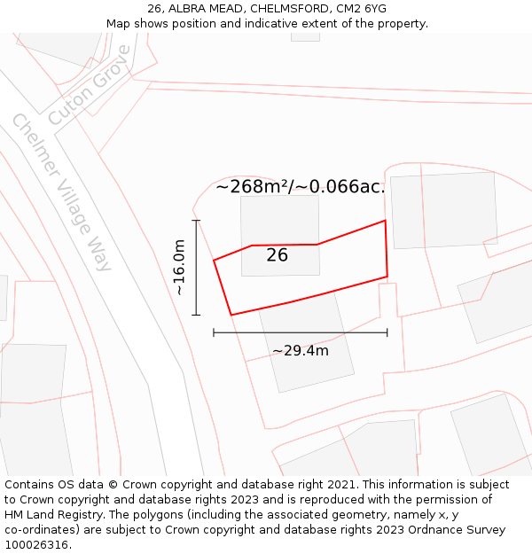 26, ALBRA MEAD, CHELMSFORD, CM2 6YG: Plot and title map