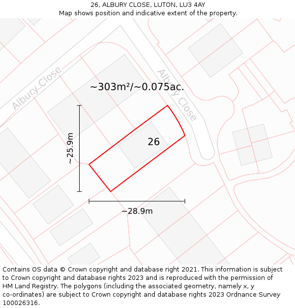 26, ALBURY CLOSE, LUTON, LU3 4AY: Plot and title map