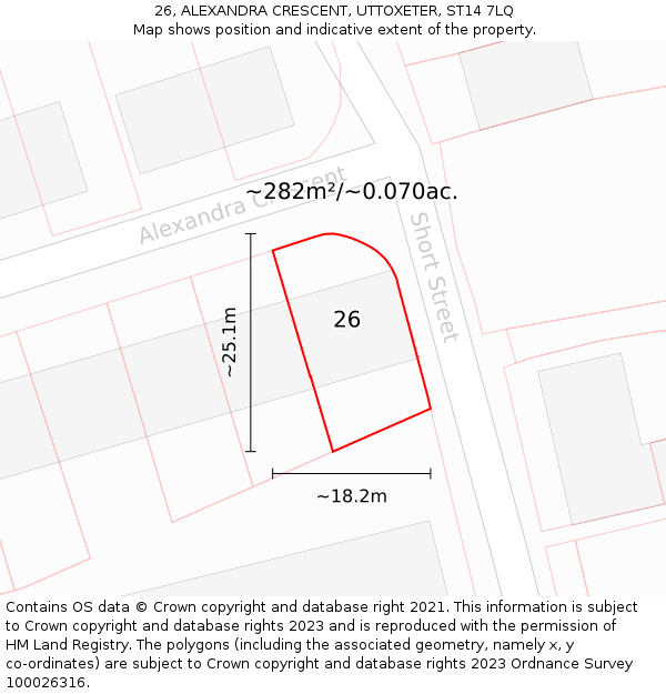 26, ALEXANDRA CRESCENT, UTTOXETER, ST14 7LQ: Plot and title map