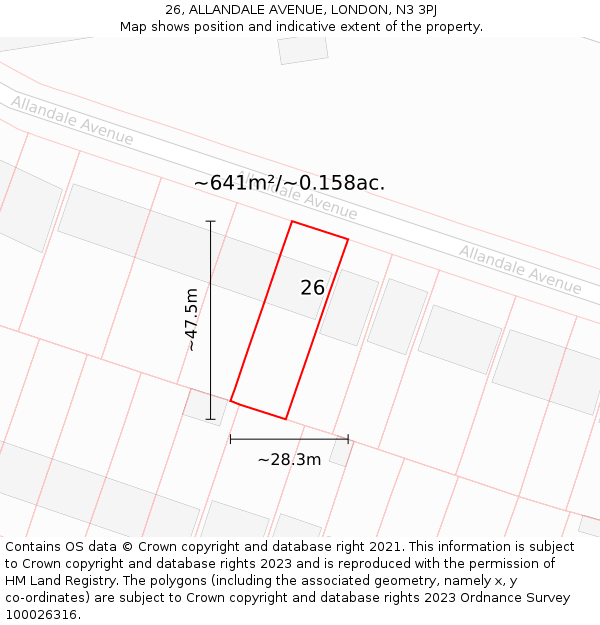 26, ALLANDALE AVENUE, LONDON, N3 3PJ: Plot and title map