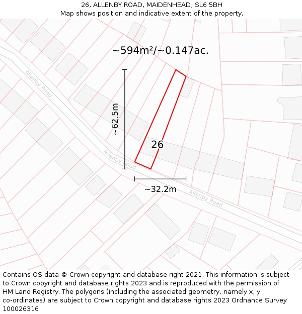 26, ALLENBY ROAD, MAIDENHEAD, SL6 5BH: Plot and title map