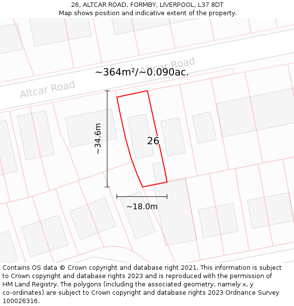 26, ALTCAR ROAD, FORMBY, LIVERPOOL, L37 8DT: Plot and title map